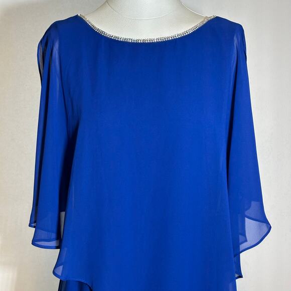 NWT MSK Blue Rhinestone Trim Popover Sheath Dress Formal Party Womens Size Small - Picture 3 of 12